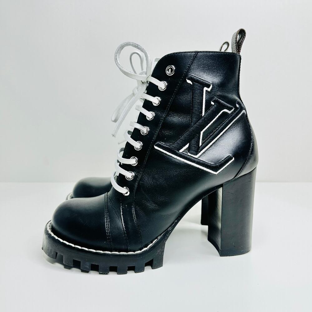 Louis Vuitton Star Trail Logo EU 37 US 7 Lace up Ankle Boots Black Leather - Picture 5 of 10
